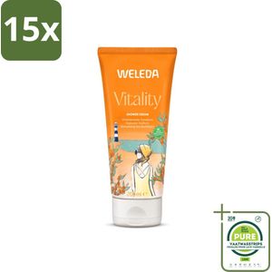 15 x WELEDA - Douchecrème Duindoorn Vitality - 200 ml - Grootverpakking - Douchecrème - Natuurlijke Douche - Verfrissende Douche - Biologische Douche - Weleda