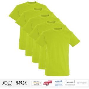 5 Pack Sol's Heren T-Shirt 100% biologisch katoen Ronde hals Appelgroen Maat XXL