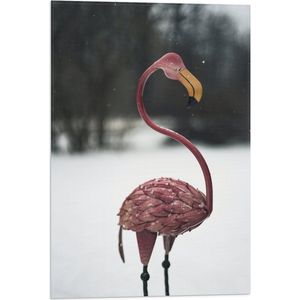 Vlag - Sierlijk Flamingo beeld in Winters Landschap - 40x60 cm Foto op Polyester Vlag