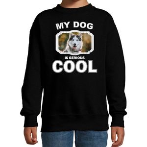 Husky honden trui / sweater my dog is serious cool zwart - kinderen - Siberische huskys liefhebber cadeau sweaters - kinderkleding / kleding 152/164