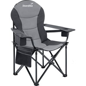 Skandika Relax Comfort Campingstoel - Campingstoelen - Campingstoel opvouwbaar - Comfortabele klapstoel met drinkhouder en koelvak, tot max. 160 kg, opvouwbaar, lichtgewicht | Vouwstoel voor kamperen, camping, festival, vissen – grijs