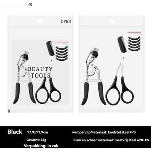 Wimperkruller - wimperkruller set-Eyelash Curler + 5x Gratis Extra Siliconen Pad-Wenkbrauwschaar&Incl. kammetje -zwart