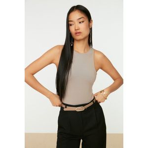 Trendyol - Twoss20Bd0044 - Haltertop - Donkerbruin - Body-Gladmakend - Flexibel Onderkant