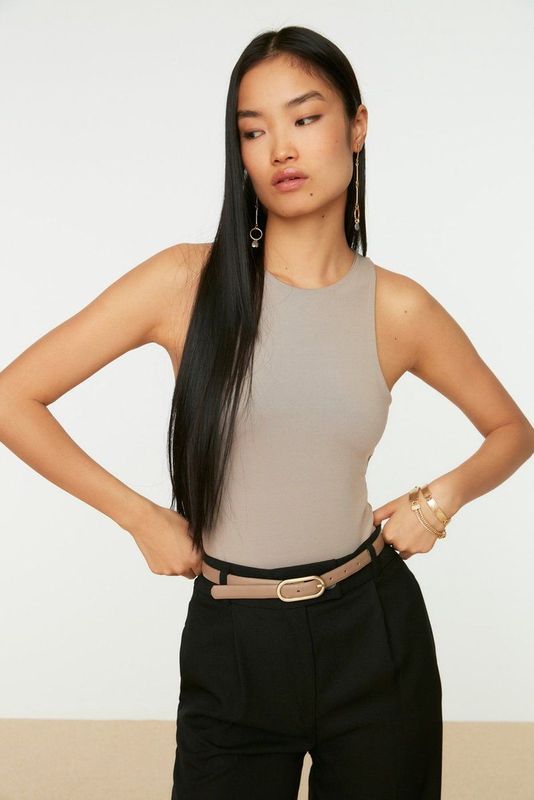 Trendyol Knitted Body met Dark Studs hemd, Mink Color, XS voor dames, Mink Color, XS