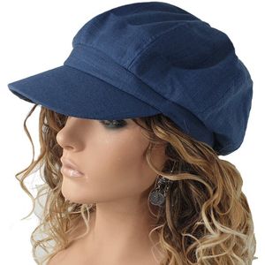 Zomerpet baret oversized met klepje denim look dames pet kleur blauw maat S/M