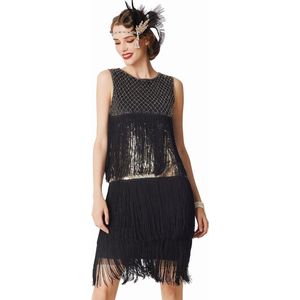 Dames Charleston-jurk in zwart en goud, jaren 20 stijl, maat 3XL
