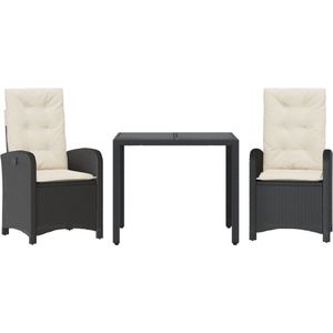 vidaXL - 3-delige - Tuinset - met - kussens - poly - rattan - zwart