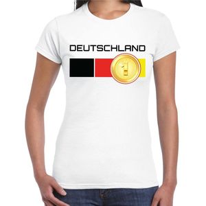 Deutschland / Duitsland landen t-shirt met medaille en Duitse vlag - wit - dames -  Duitsland landen shirt / kleding - EK / WK / Olympische spelen outfit XS