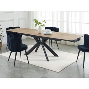 Maison Céphy Uitschuifbare eettafel voor 6 tot 10 personen in keramiek, gehard glas en metaal - Lichte houtlook en zwart - LIOMINA van Maison Céphy L 260 cm x H 76 cm x D 90 cm