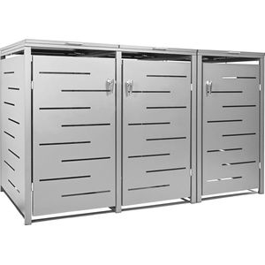 STILISTA Containerombouw - Kliko Ombouw - 3-deurs - Voor 3 afvalcontainers - Max. 240 Liter - 201 x 80 x 116 cm - Zilver
