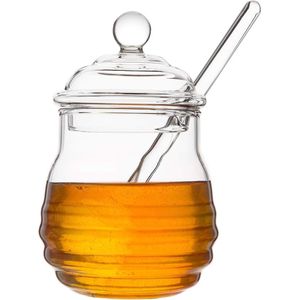 glazen honingpot met honingcontainer, honinglepel voor het serveren van honing en siroop, 9 ounces (265 ml)