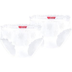 Exclusief Luxueus Kinder nachtkleding Hanssop, Meisjes, Katoenen slips, 2 super zachte witte slips gemaakt in een verfijnd lief roosjes ajour katoen met een bijpassend witte velours strikje, maat 116