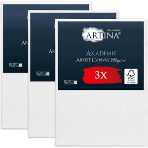 Artina Akademie – Set van 3 Schilderdoeken Canvas 50x70 cm – Spieraam van FSC® Hout – Wit Canvas 100% Katoen – 280 g/m147