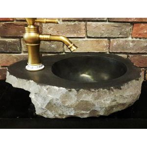 Basalt Wastafel - Rond - Split Face - 35x47x15cm - Zwart