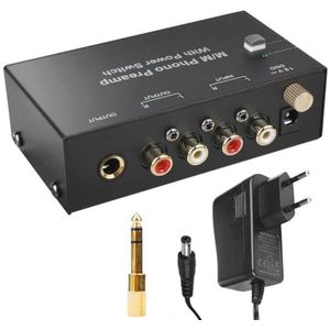 Phono Voorversterker, platenspeler - Phono voorversterker voor platenspeler met MM-scansystemen, RCA input & output, versterker stereo met niveau, zwart