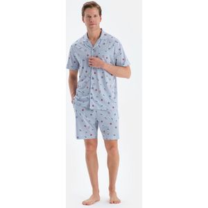 Dagi Gestreept Pyjamaset met Korte Mouwen, Overhemdkraag en Shorts met Normale Taille