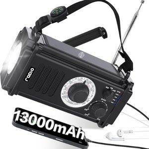 Equivera Noodradio - Noodradio - Emergency Radio - Survival Radio - Oorlog Radio - Opwindbare Radio - Solar Opwindbaar - Radio voor Rampen - SOS Alarm - Noodradio op Batterij - Draagbare Radio - AM/FM-Radio - Oplaadbare Batterij - Noodlader Telefoon