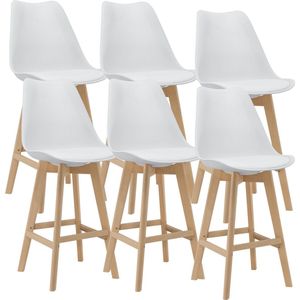 Barkruk set van 6 kunstleer en beuken 105x48x58 cm wit