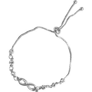 Fako Bijoux® - Dames Armband Infinity Strass Kristal - Verstelbaar - 14-22cm - Cadeau - Verjaardag - Vrouw - Zilverkleurig