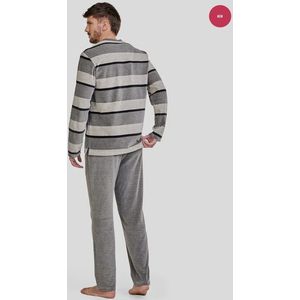 LOHE Herenpyjama – Lange Mouwen – Grijs Gestreept Fluweel – Zacht & Warm - M