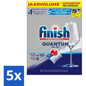5 x Finish Powerball - Quantum All in 1 - Vaatwastabletten - 180 Tabletten - Vaatwasmiddel - Vaatwastabletten - Reinigingsmiddel - Glans - Vaatwastablet