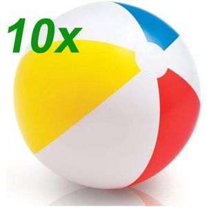 Set 10 x Opblaasbare Geel Rood Blauwe Witte Kinder Strandbal - Vanaf 2 Jaar | Peuter | Opblaasbaar | Zwembad Speelgoed | Strand Bal