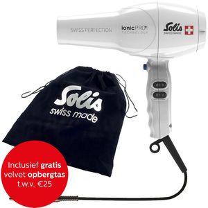 Solis Swiss Perfection 360º ionicPRO 440 Föhn - Tijdelijk met Gratis Opbergtas - Haardroger Professional - Wit