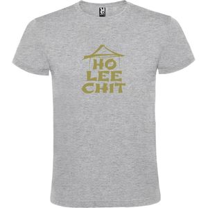 Grijs t-shirt met "" Ho Lee Chit "" print Goud size XXL