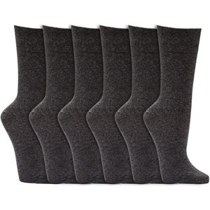 Katoenen sokken | Boord zonder elastiek | Kleur: Antraciet | Maat: Diverse maten | 6 paar