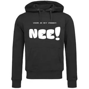 Hoodie met Capuchon en Kangoeroezak Unisex Volwassenen Lol - carnaval - feestje - grappig - grappige tekst - Tekst - Vrijgezel - Vrijgezellenfeest - Tekst ""Voor je het vraagt NEE!"" | Zwart/wit | maat M