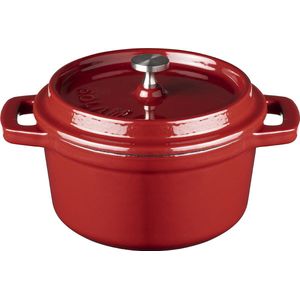 Sola Braadpan Gietijzer - Ø 20 cm - Pan Geschikt voor Inductie - Inclusief Deksel - Extra Zware Bodem - Oranje/Rood