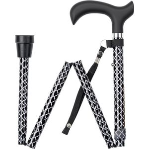 Wandelstok - Zwart met Ruitjes - Opvouwbaar - Ergonomisch Comfort Handvat - Verstelbaar 82 - 94 cm
