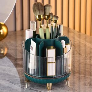 PolkaHome ® Make-uptafel-organizer, 360 graden draaibare make-upkwasten, organizer, badkamerorganizer met 5 vakken, roterende kwasten, organizer voor cosmetica, parfum, sieraden, groen