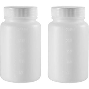 2 stuks chemische opbergfles, brede mondcontainers met schaal | Afdichting van reagensmonsters, ideaal voor laboratorium, winkel, fabriek (wit, 250-ML)