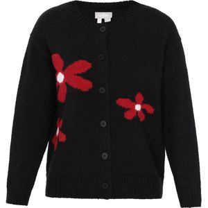 Usha - Gebreid Vest - Rood/Zwart/Wit - Lange Mouw - Normale Pasvorm