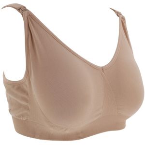 Youha - Voedingsbh zonder beugels - Zwangerschapsbh - verstelbare schouderband - zachte stof - naadloos ontwerp - uitneembare vulling - voorkant voorzien van flap - handig met borstvoeding - Kleur: Beige - Maat S