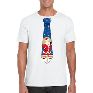 Foute Kerst t-shirt stropdas met kerstman print wit voor heren XXL