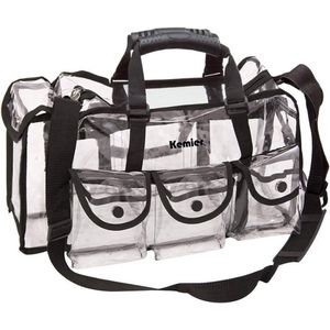Doorzichtige tas voor op reis met 6 buitenzakken en schouderriem - Organisator voor make-up.