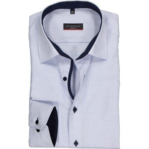 ETERNA modern fit overhemd - mouwlengte 7 - structuur heren overhemd - lichtblauw met wit (donkerblauw contrast) - Strijkvrij - Boordmaat: 42