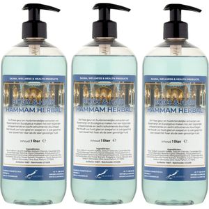 Body & Hair Hammam Herbal 1 liter - set van 3 stuks - met gratis pomp - 2 in 1 voor lichaam en haar.