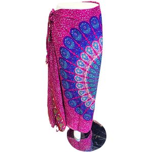 Om Namaste - Sarong - Mandala - Groen & Blauw op Fuchsia - 170 x 110 cm