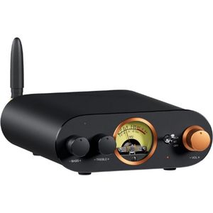Bluetooth Stereoversterker Home Audio Component Mini Amp met VU Meter 2 Kanaals HiFi Ontvanger voor Passieve Luidsprekers met Bass Treble Toonregeling Volledig Aluminiumlegering