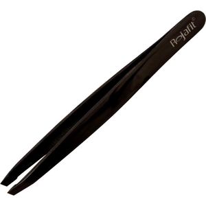 Rojafit  Professionele Pincet schuin 9,5 cm-Gun Metal + Luxe lederen opberghoesje