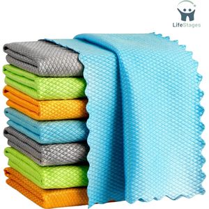 LifeStages - Clean Doekjes Voor Ramen - Microvezel Schoonmaakdoeken - 8PK-Multifunctionele Schoonmaakdoek - Microfiber Poetsdoek - Autoraam Doekjes - Streepvrije Ramen & Spiegels - Pluisvrije Glaspoetsdoekjes - 30,5cm