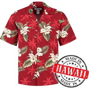 Hawaii Blouse Mannen - Shirt - Hemd - 100% Katoen - Overhemd Heren Korte Mouw - Made in Hawaii ""Hibiscus Rood"" Maat XL