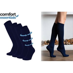 Comfort Essentials - Compressie Sokken - Steunkousen Mannen - 2 Paar - Navy - 39/42 – Unisex - Reissokken - Compressie Kousen - Steunkousen Vrouwen - Compressiesokken