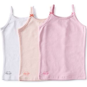 Little Label Ondergoed Meisjes - Hemd Meisje Maat 170-176 - roze, wit - Zachte BIO Katoen - 3 Stuks - Onderhemd - Print