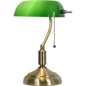 HAES DECO - Bureaulamp Bankierslamp 27x17x41 cm Groen Goudkleurig Metaal Glas Tafellamp Glas in Lood