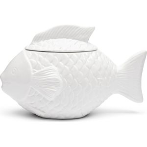 Riviera Maison Voorraadpot Wit Aardewerk met deksel - Fish Storage decoratieve opberg pot vis
