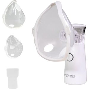 Mobiclinic Nebumobi1 - Aerosoltoestel - Mini draagbare vernevelaar met masker - Inhalator - Nebulizer - Zeer stil - Voor Kinderen, Volwassenen & Baby’s - Met mondstuk, mondkapje voor volwassenen en mondkapje voor kinderen - Wit